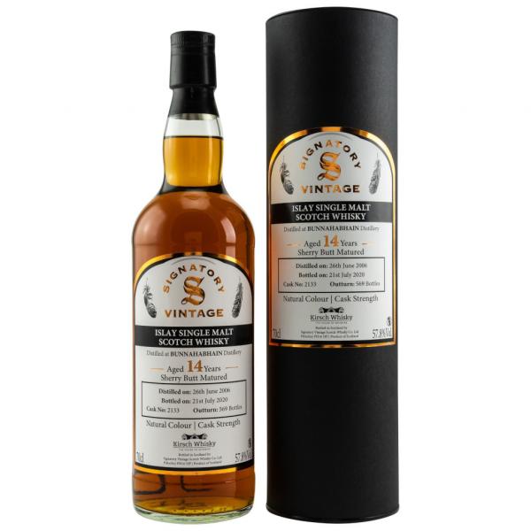 Bunnahabhain 14 Jahre 2006-2020 Sherry Butt Signatory Vintage 57,8% vol. 0,7l Bunnahabhain 14 Jahre 2006-2020 Sherry Butt Signatory Vintage 57,8% vol. 0,7l